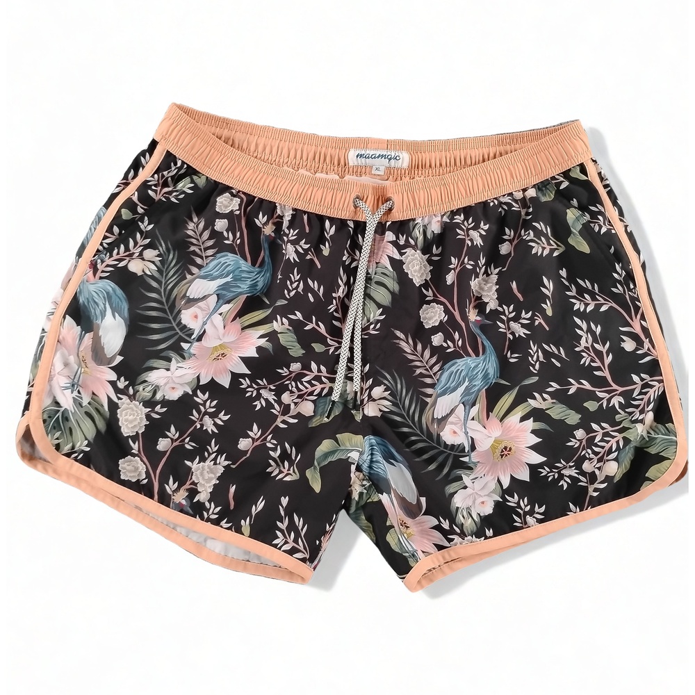 Maamgic Mens XL Swim Trunks Crane Floral Tropical Resort Beachwear Streetwear